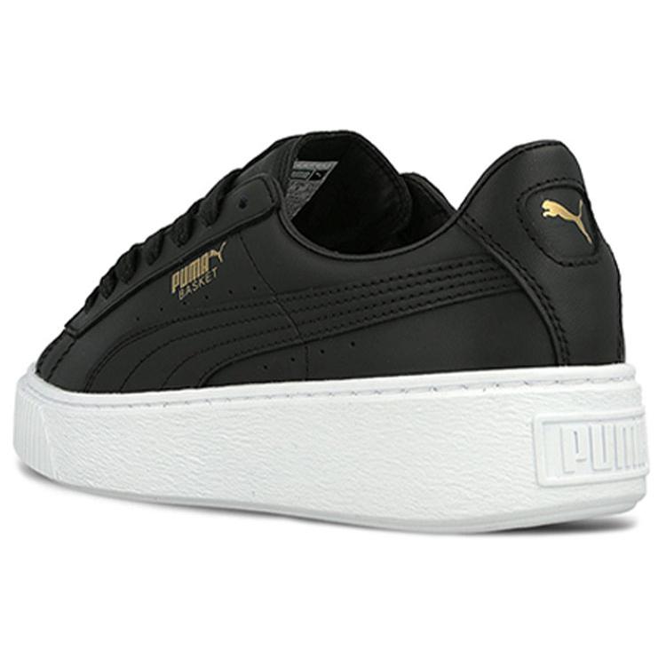 Puma Womens Basket Platform Core 'Black Gold' (women's sizes) Black / Gold / White Skateboard Shoes 364040 03
