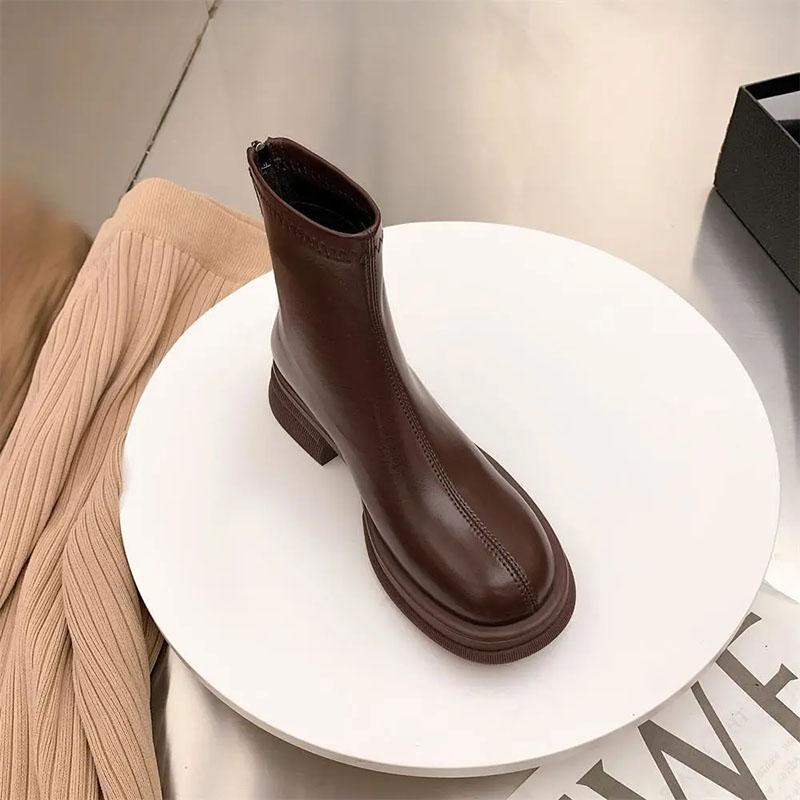 Женские короткие кожаные ботинки из мягкой кожи Коричневые ботинки в британском стиле в стиле ретро на толстой подошве с противоскользящим покрытием Простые повседневные модные модные Harajuku для поездок на работу