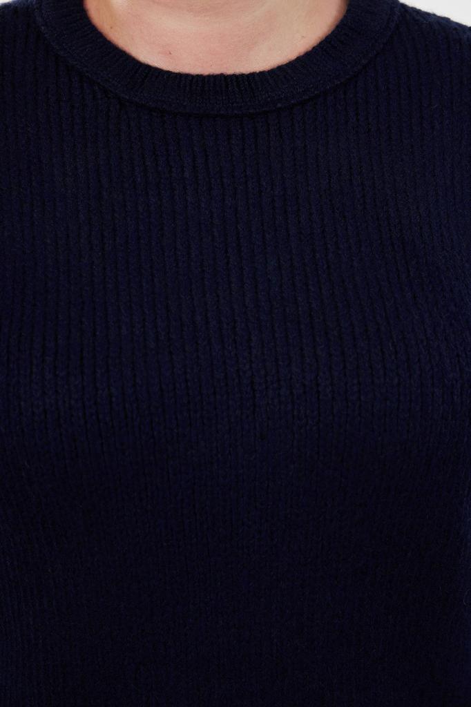 Women's Fashion Stylish Plus Size Sweater Navy Blue Crew Neck Soft Textured Knitwear Sweater
