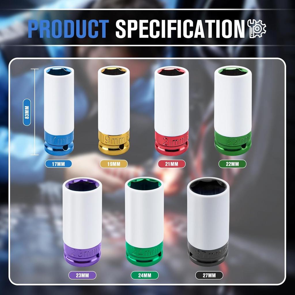 Socket Wrench Sleeve 17 19 21 22 23 24mm Hole Colorful For Tire Protection Repairing Tool For Deep Impact Nut Driver Manual Tool