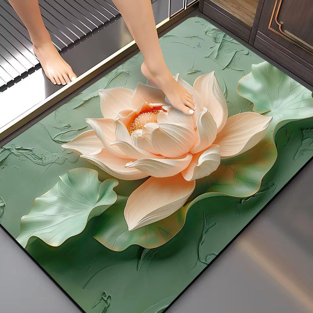 3D цветочный коврик для ванной из диатомитовой земли, быстросохнущий - Впитывающий, мягкий, нескользящий ковер для туалета и кухни