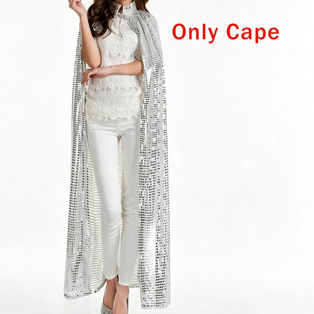 Women's Sequin Cape Halloween Sparkling Hooded Cloak Disco Party Carnival Masquerade Ball Stage Performance Costume Capes Jacket