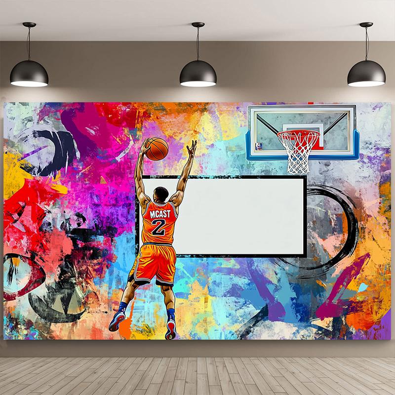 1 piece of sports-themed backdrop fabric, featuring graffiti basketball design, highly suitable for photography.djh