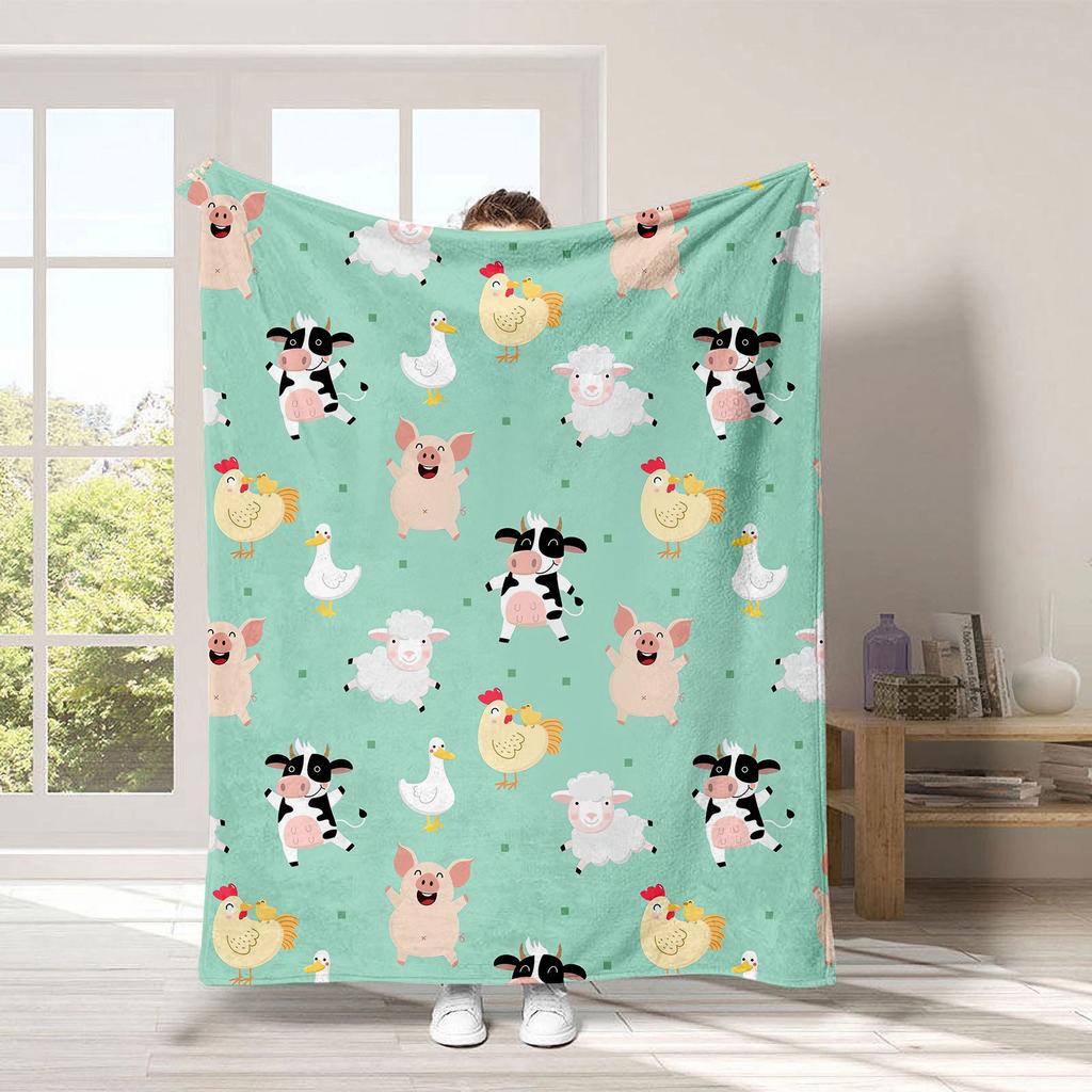 Cute Strawberry Cow Printed Blanket for Sofa Bed Travel Camping Living Room Office Conditioning Blanket for All Seasons Gifts