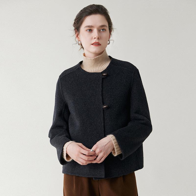 Women's High-End Wool Tweed Coat - Autumn/Winter 2025, Double-Faced and Loose Fit with a Round Neck In Little Fragrance Style
