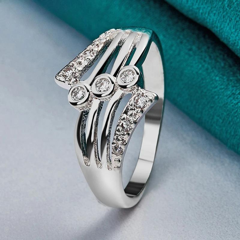 925 Sterling Silver Tentacle Round Zircon 7-10# Ring for Women Wedding Engagement Party Fashion Charm Jewelry