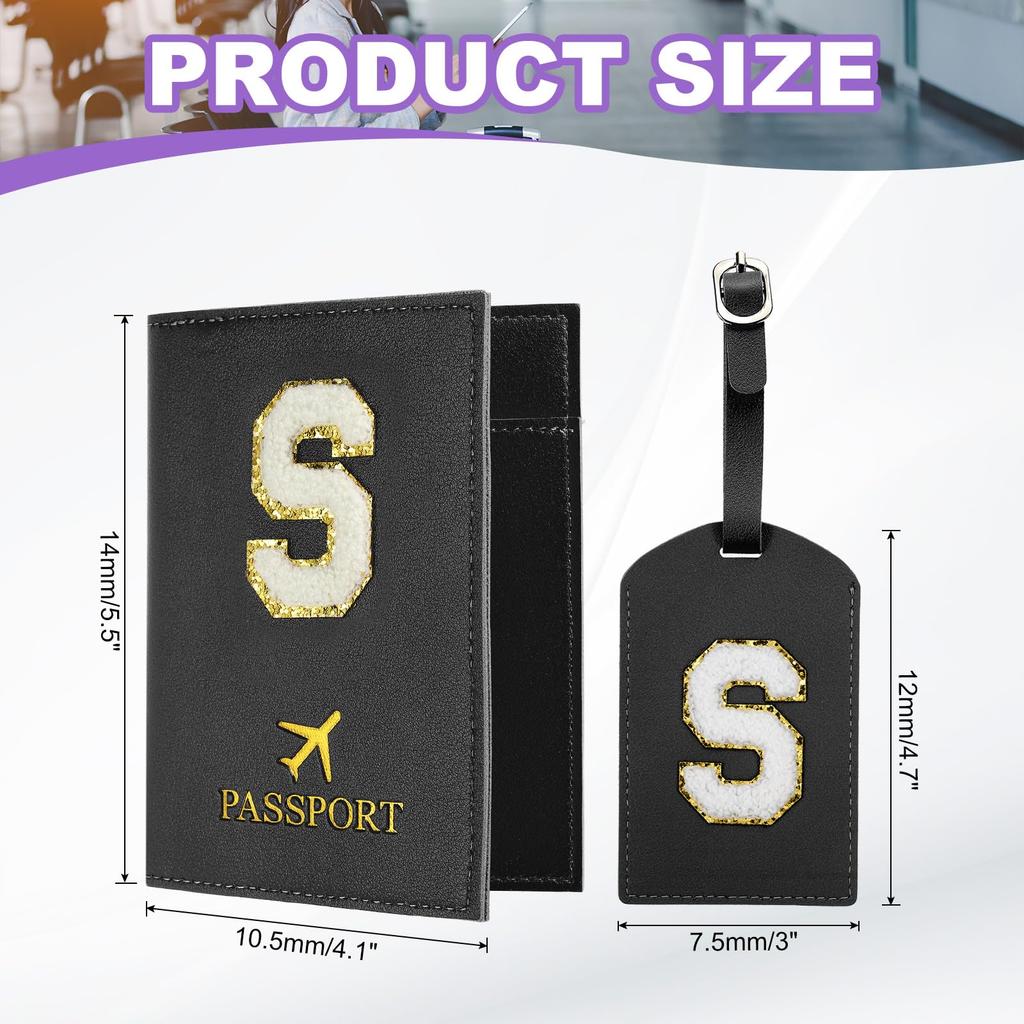 PATIKIL Набор дорожных бирок для паспорта и багажа с обложкой для паспорта с инициалом и буквой-шевроном, дорожная сумка-кошелек, идентификатор чемодана для женщин и