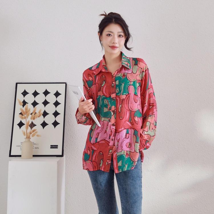 2025 Новая весенняя мода Цветочная льняная блузка Женская с длинным рукавом Свободные топы