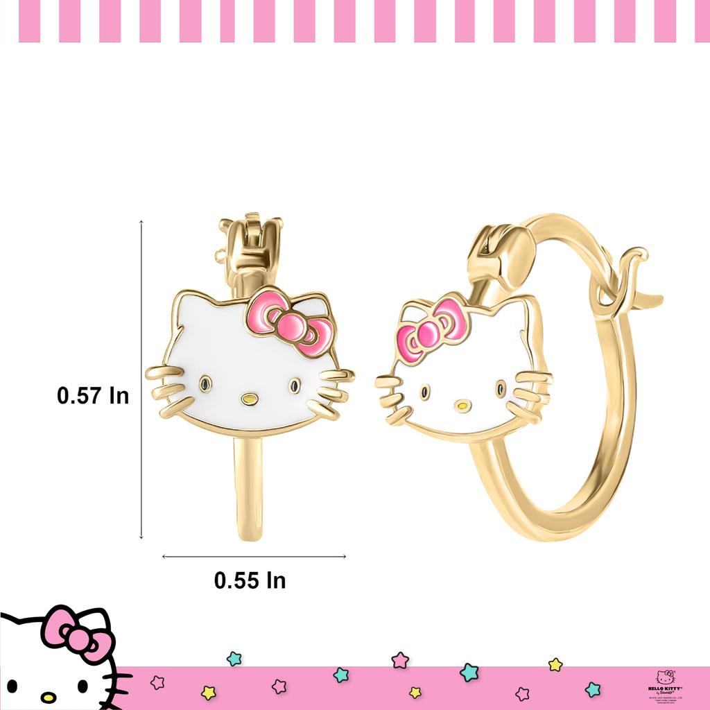 Hello Kitty Hoop Earrings In Sterling Silver and Enamel, Sanrio's Official License
