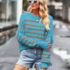 Женский осенне-зимний пуловер с рукавами-фонариками и круглым вырезом в полоску, теплый вязаный свитер, трикотажный топ