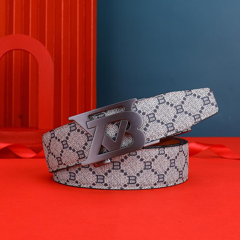 Four Seasons Available New Leather Men'S Belt Alloy Automatic Buckle Letter Belt Business Commuter Casual Pants Belt