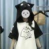 Kawaii T-Shirts Y2K Cute Cat Ear Cartoon Print Hooded Tees Women's Short Sleeve Shirt Summer Tops Women Girl Clothing