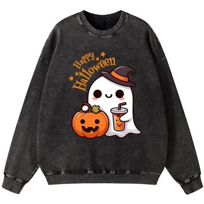 Счастливого Хэллоуина Толстовка Lady Vintage из стираного хлопка Уличный оверсайз пуловер Тонкий стиль Хип-хоп Мягкий флис