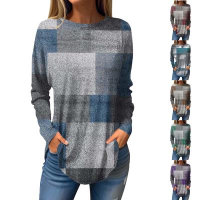 Модные женские повседневные топы с длинными рукавами и круглым вырезом с принтом