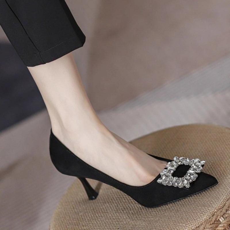 Модные туфли на шпильке с острым носком и высоким каблуком, украшенные стразами, универсальные туфли для поездок на работу
