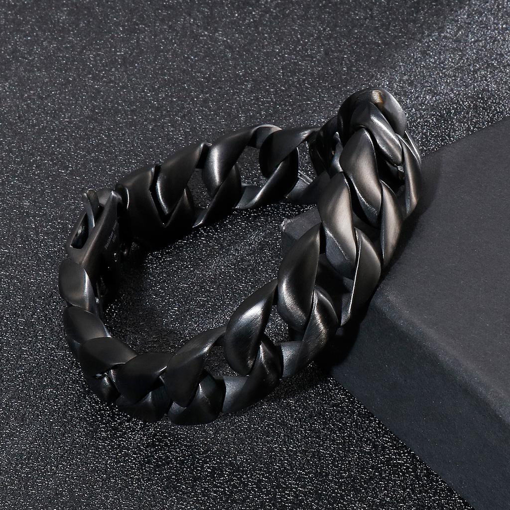 Мужской браслет Kalen Black Cuban Link, готический стиль, цепочка толщиной 15 мм, нержавеющая сталь, праздничные украшения, простой, матовый, полированный, подарок