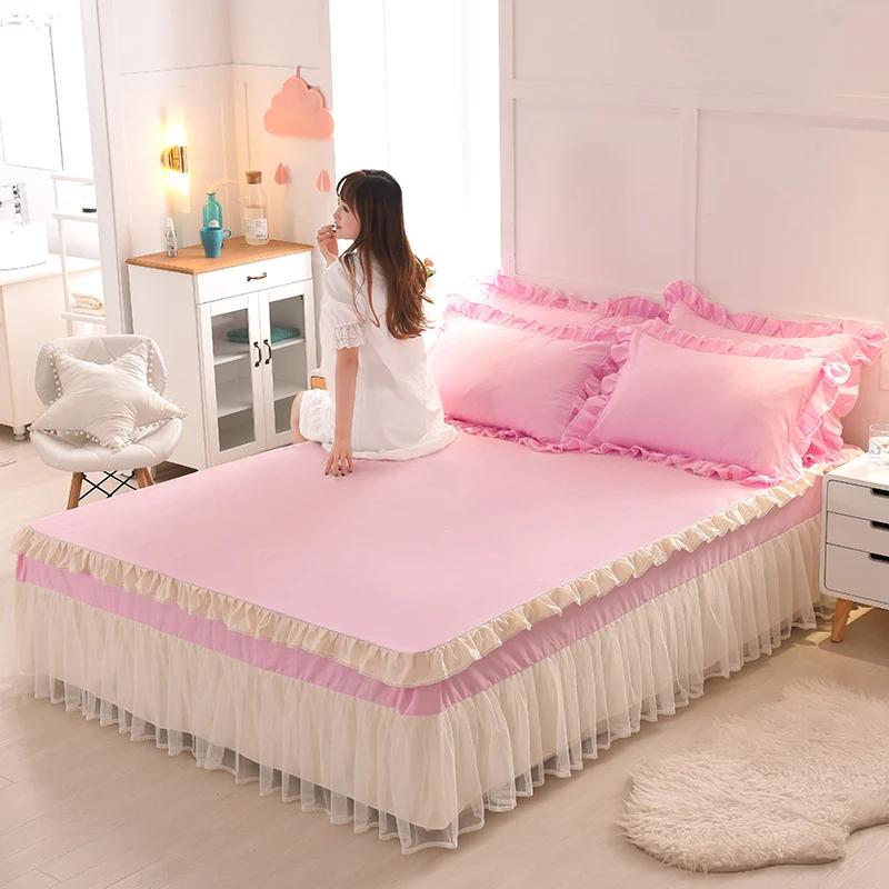 Кружевная противоскользящая юбка-кровать с рюшами по краям, прозрачная марля, износостойкое покрывало для кровати, защитный чехол для домашнего матраса, постельные принадлежности