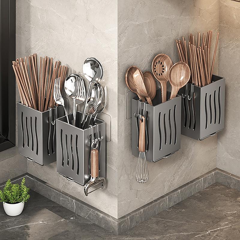 1-элементная стойка для кухонных принадлежностей - многофункциональный держатель для палочек для еды с функцией сушки, настенный или отдельно стоящий ящик для хранения столовых приборов, пластик