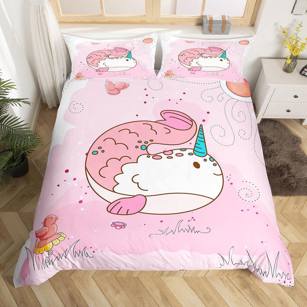 Blue Sea Whale Duvet Cover King Full Cartoon Ocean Animal Kids Bedding Set Coastal Beach Comforter Cover Ocean Waves Quilt Cover