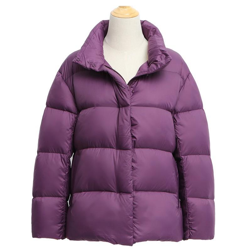 Womens Short Puffer Jacket White Duck Down Warm Loose Fit Winter Coat Small Stature