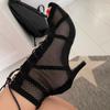 7CM Middle Heel Ankle Strap Hollow Out Mesh Ankle Boots 2023 Fashion Summer Lace Up Cross-tied Peep Toe Surface Women Dress Shoes Size 35-43