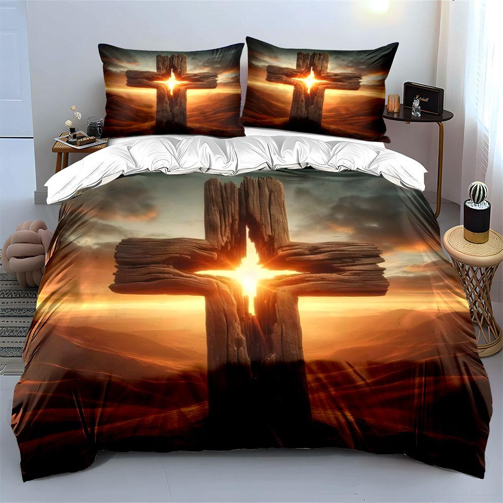 Wooden cross with sunlight. Bedding sets Duvet cover sets Duvet covers Pillowcases(1*Duvet Cover 2*Pillowcases without duvet insert)