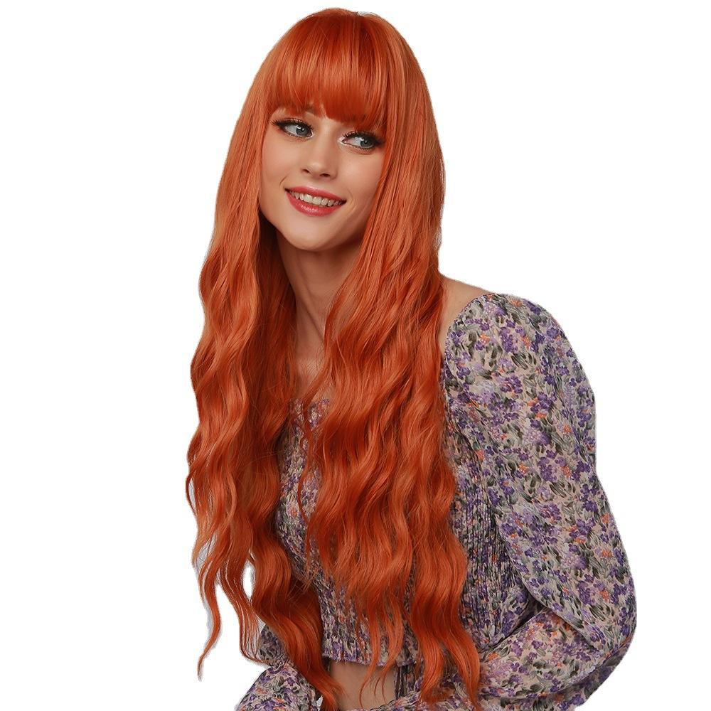 Halloween Wig Orange Small Curly Bangs Long Curly Hair Mechanism Headgear Wigs Orange Christmas Wig