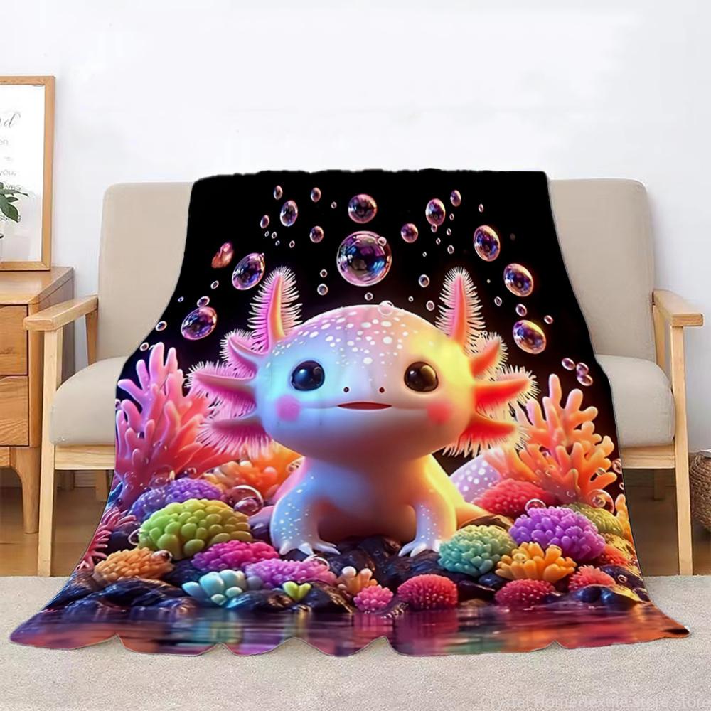 Flannel Throw Blanket Cute Cartoon Little Salamander HD Print,suitable for sofas,beds,offices,travel,camping chairs,warm blanket