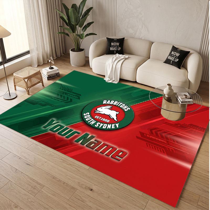 Custom Rug South Sydney Rabbitohs Pattern Print Name Text Soft Non‑Slip Floor Carpet for Home Indoor Decoration