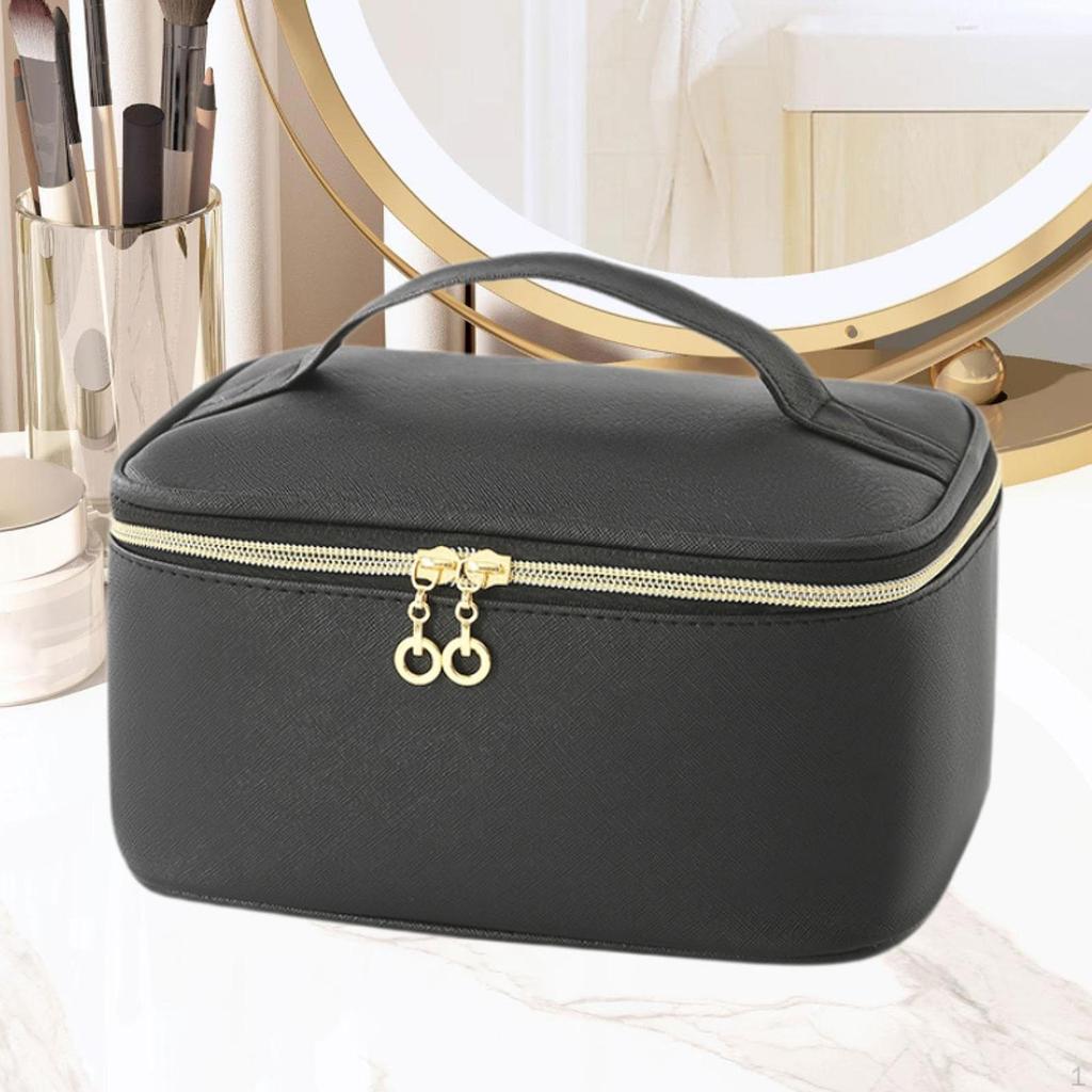 Cosmetic Bag Organizer Lightweight Pouch Essentials with Handle and Divider PU Portable Polyester