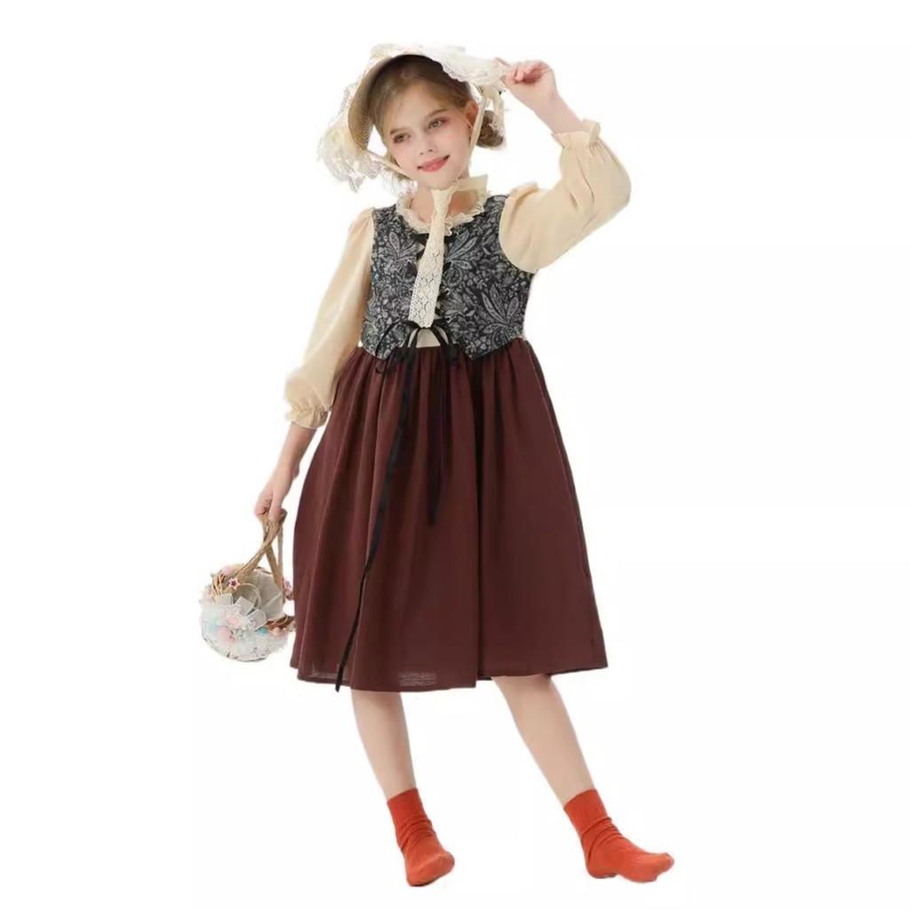 Хэллоуин Детский Костюм Этнический Винтажный Придворный Средневековый Пасторальный Фермерская Девушка Платье Принцессы