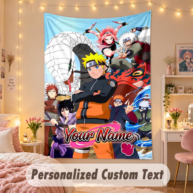 Custom Personalized Tapestry,Naruto Print Custom Name Text Wall Art Hanging for Bedroom