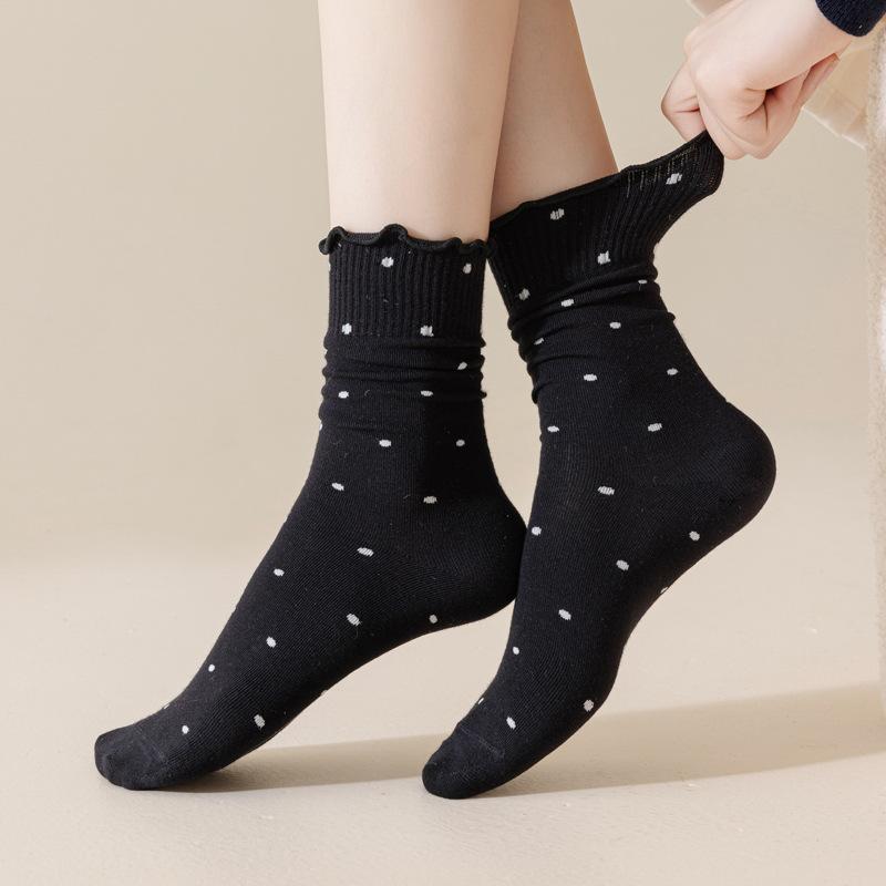5/10 пар носков с фестончатым краем в форме ушей для женщин на весну-осень, в горошек, в стиле Instagram для девочек, милые носки до середины икры и носки-гольфы, впитывающие пот