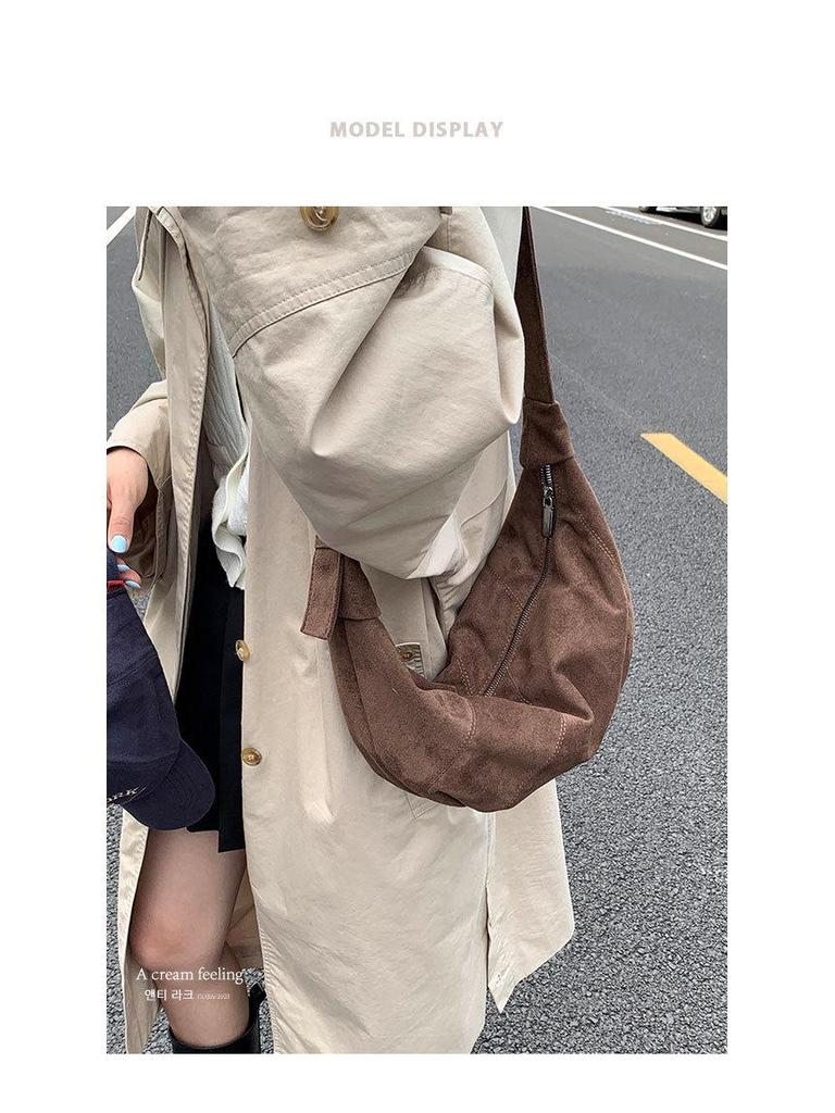 Винтажная замшевая сумка-круассан 2025: Стильная, Универсальная, Вместительная Сумка через плечо