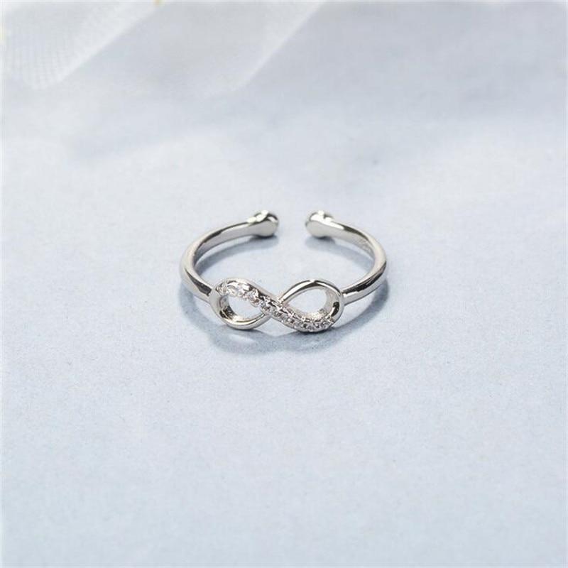 New Fashion Exquisite 925 Sterling Silver Jewelry Creative Love Beautiful 8 Shaped Temperament Crystal Opening Rings R225