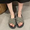 Casual Cross Slippers Summer Wear 2024 New Fashion Ins Wind Thousand Bird Grid Women's Shoes Platform Internet Celebrity Slippers Women