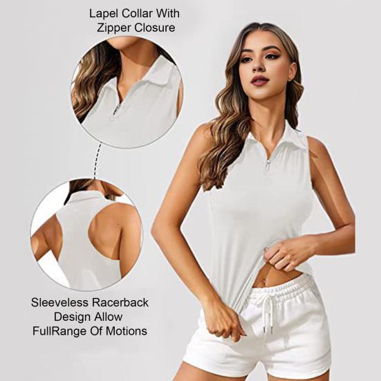 Женский жилет для гольфа, приталенный топ на молнии с вырезом на бретельках, без рукавов, однотонный, спортивный, Racerback