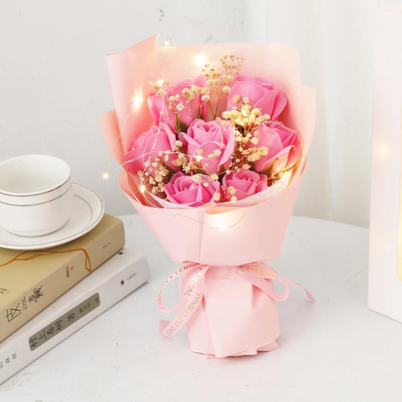 520 Creative Icy Blue Rose and Gypsophila Soap Flower Bouquet for Teacher's Day