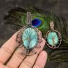 Chrysoprase Gemstone Copper Wire Wrap Jewelry Pendant 3.07"