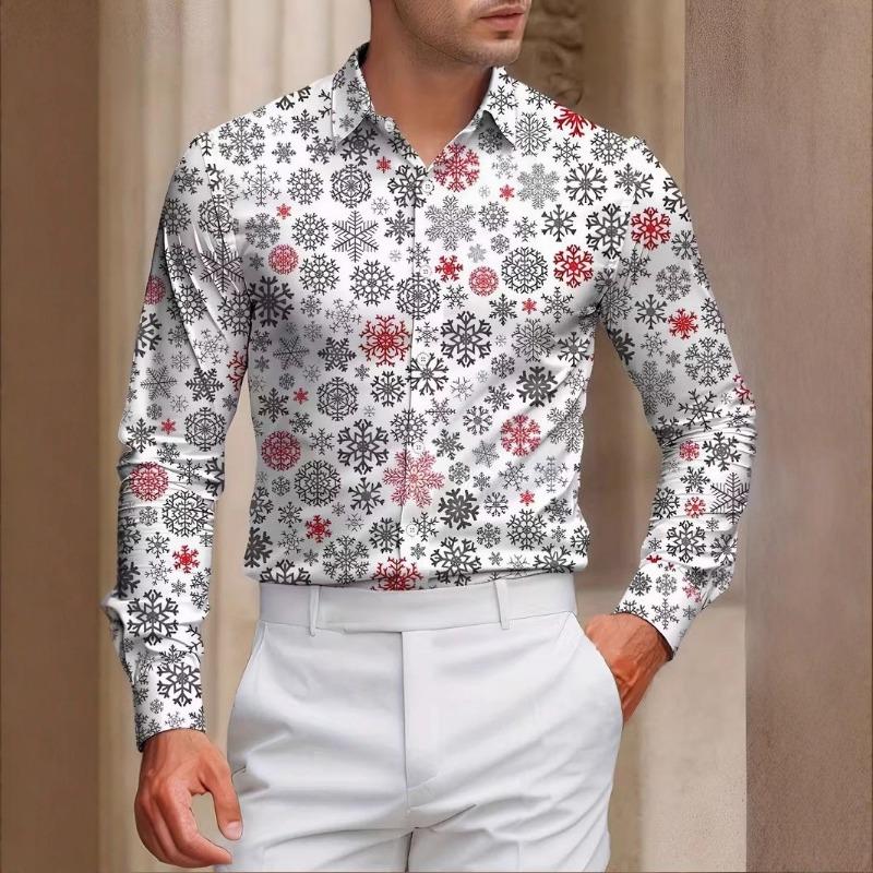 Men's Long Sleeve 3D Digital Print Christmas Shirts Casual Tops for Autumn and Winter