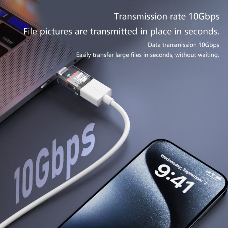 Преобразователь Type-C на USB A с поддержкой света, зарядка 120 Вт, передача данных 10 Гбит/с, удлинитель USB C, прозрачный корпус, адаптер OTG
