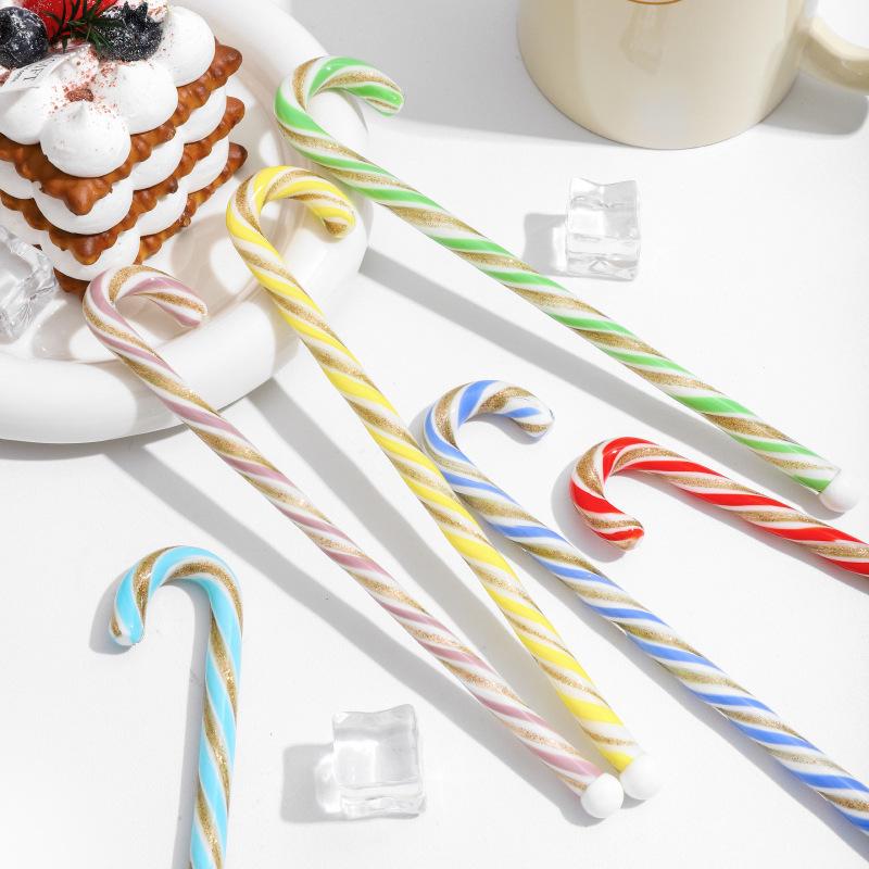 Creative Christmas Striped Glass Stir Sticks - Long Handle for Juice and Coffee
