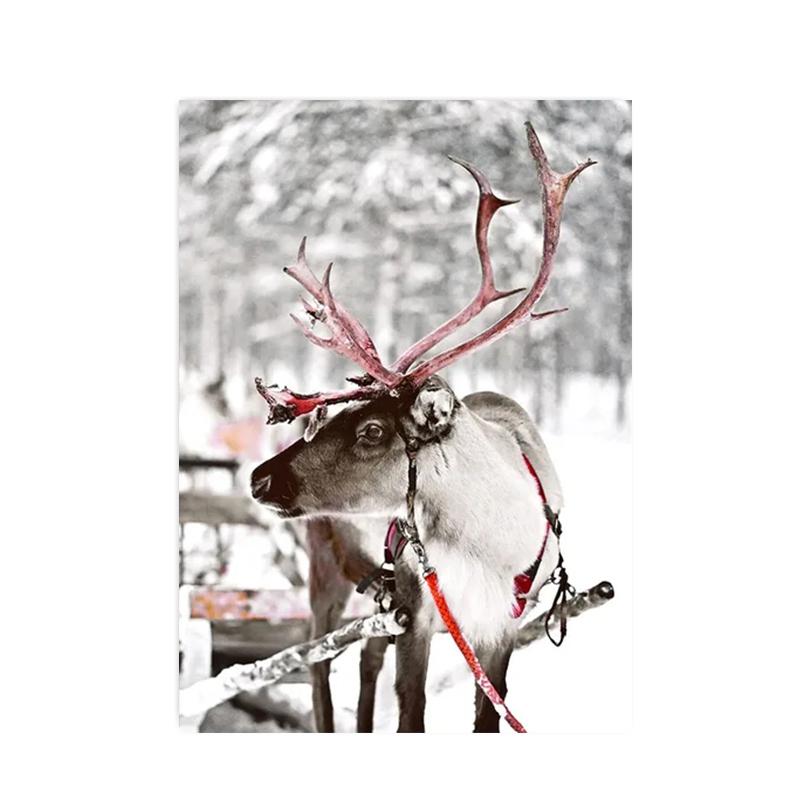 Веселый рождественский постер и печать снежные равнины олень Санта-Клаус рождественская елка настенная живопись холст для домашнего декора подарки