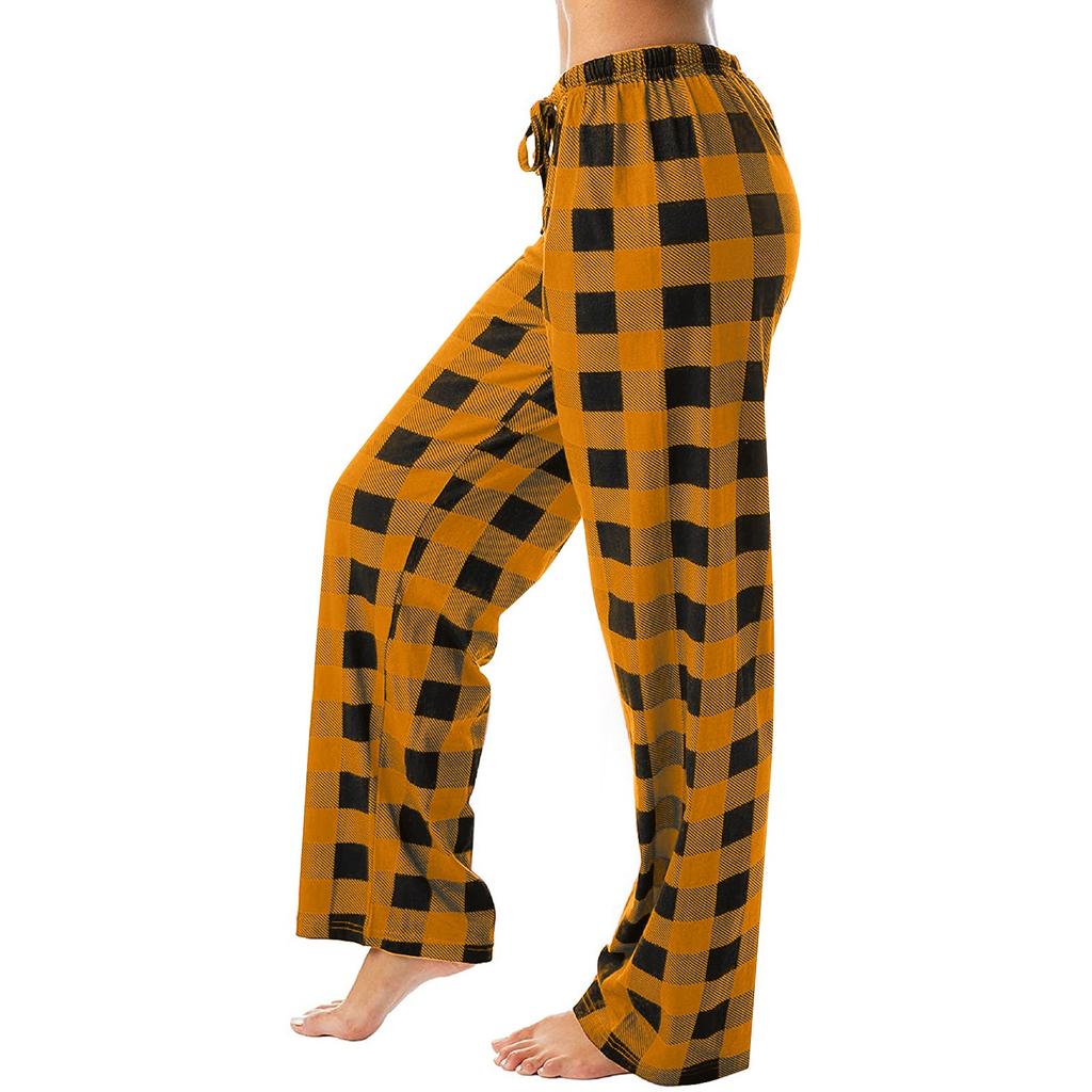 Women Winter Plaid Printed Pants Full Length Long Trousers Sports Pants