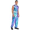 Mens Shiny Metallic Sleeveless Full Length Zipper Jumpsuit Bodysuit