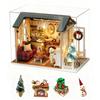 CUTEROOM Wooden Miniature Dollhouse for DIY Kit with Music LED and Dustproof Angel Music and Snow Miniature Christmas Gift Beginners, Box, Light,