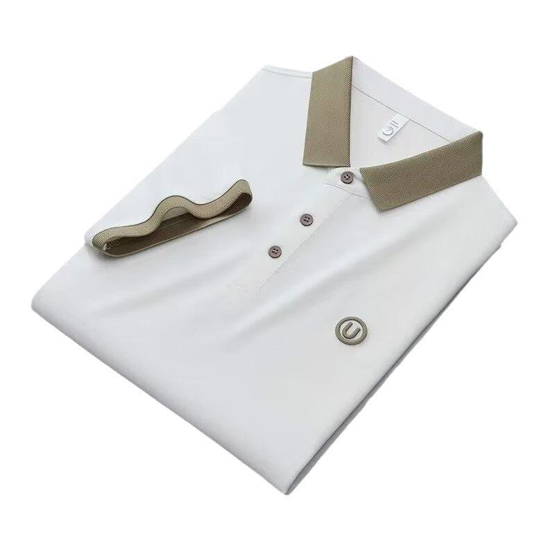 Мужская рубашка поло в британском стиле, легкая роскошь, с лацканом контрастного цвета, короткими рукавами и вышивкой букв - Повседневный летний тренд.