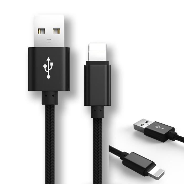 Câble Rapide 3A Chargeur 1M Pour iPhone 13/12/11/Pro/X/XR/XS/MAX/8/7/6 iPad iPod Nylon Tressé Noir