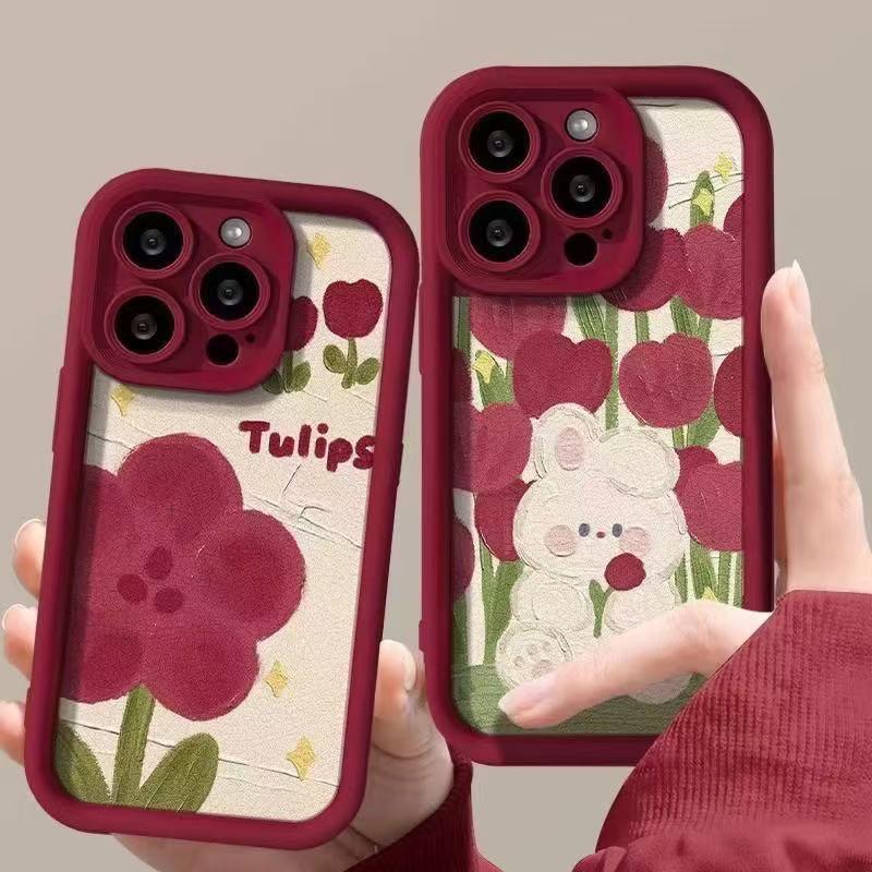Чехол для iPhone с рисунком Тюльпан Кролик Яблоко для 12/13/14/15Pro/16ProMax/17