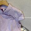 2025 лето летний топ ацетат фиолетовый улучшенный топ ципао женская рубашка с коротким рукавом